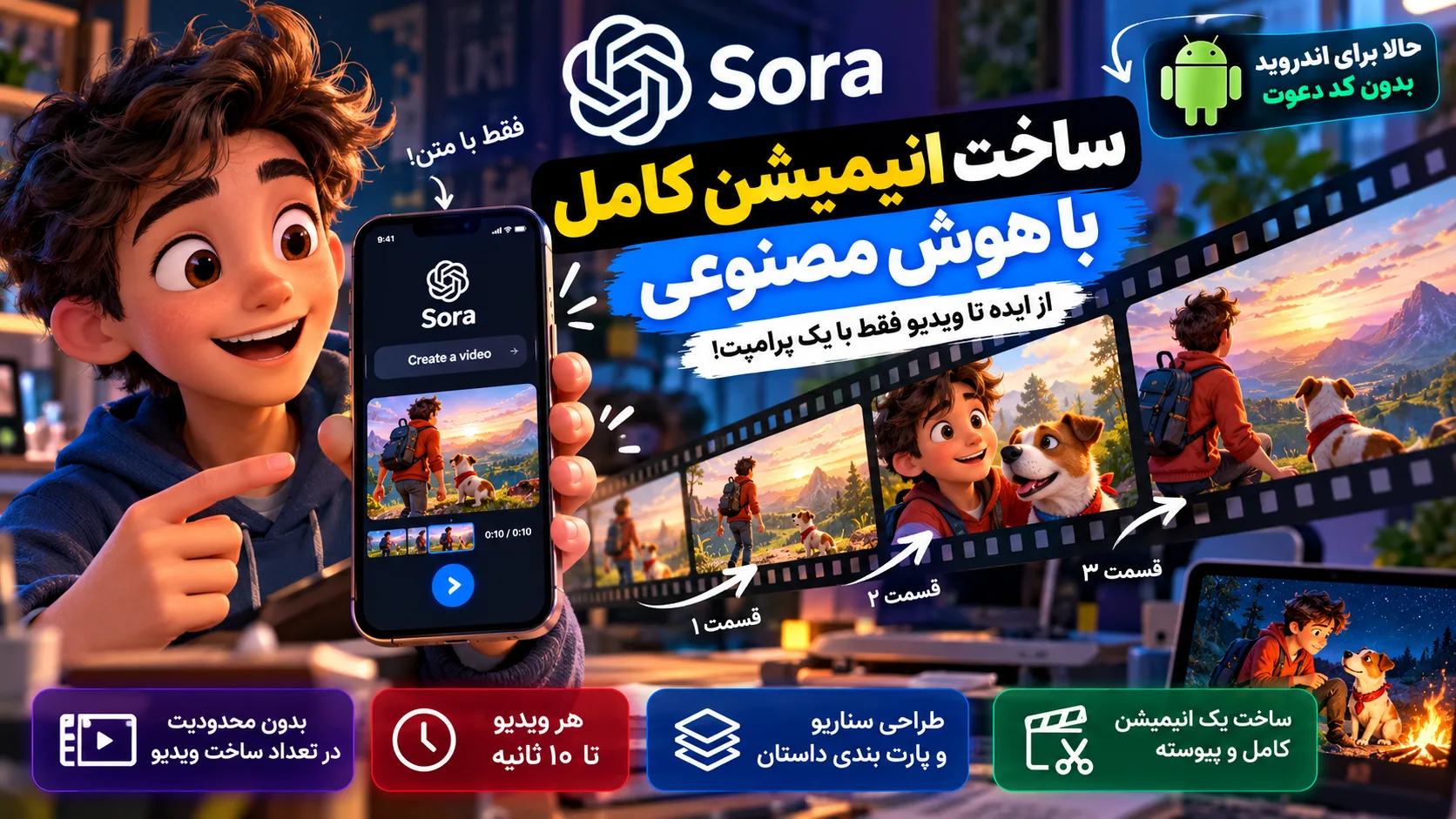 آموزش ساخت انیمیشن کامل با Sora؛ پرامپت آماده و روش ساخت چندقسمتی