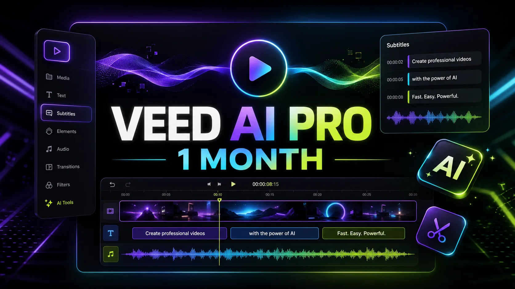 تصویر اشتراک یک‌ماهه VEED AI Pro
