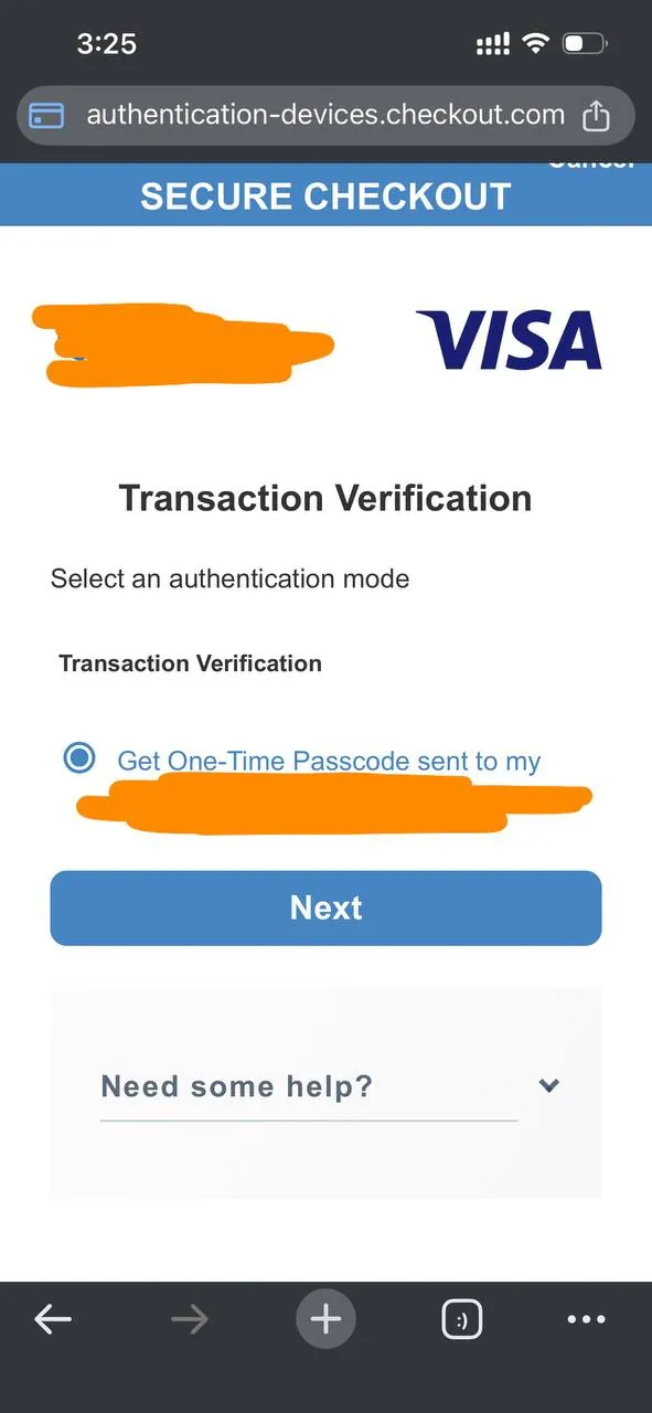 صفحه احراز هویت ویزا با ارسال رمز یکبار مصرف OTP